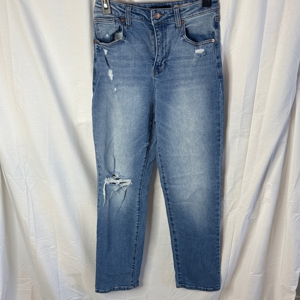 BCBGeneration Straight Leg Jeans in Light Blue Distressed